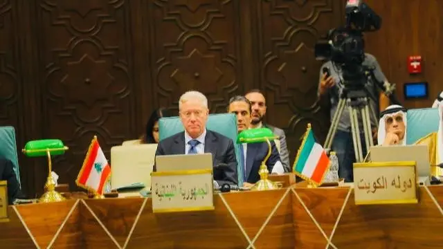  وزير الخارجية والمغتربين يوسف رجي، خلال مشاركته في أعمال الدورة الـ166 لمجلس جامعة الدول العربية